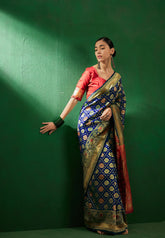 Womens Fashion Ethnic Navy Blue Color Sarees-MLSHWSA1267NBL0ONE